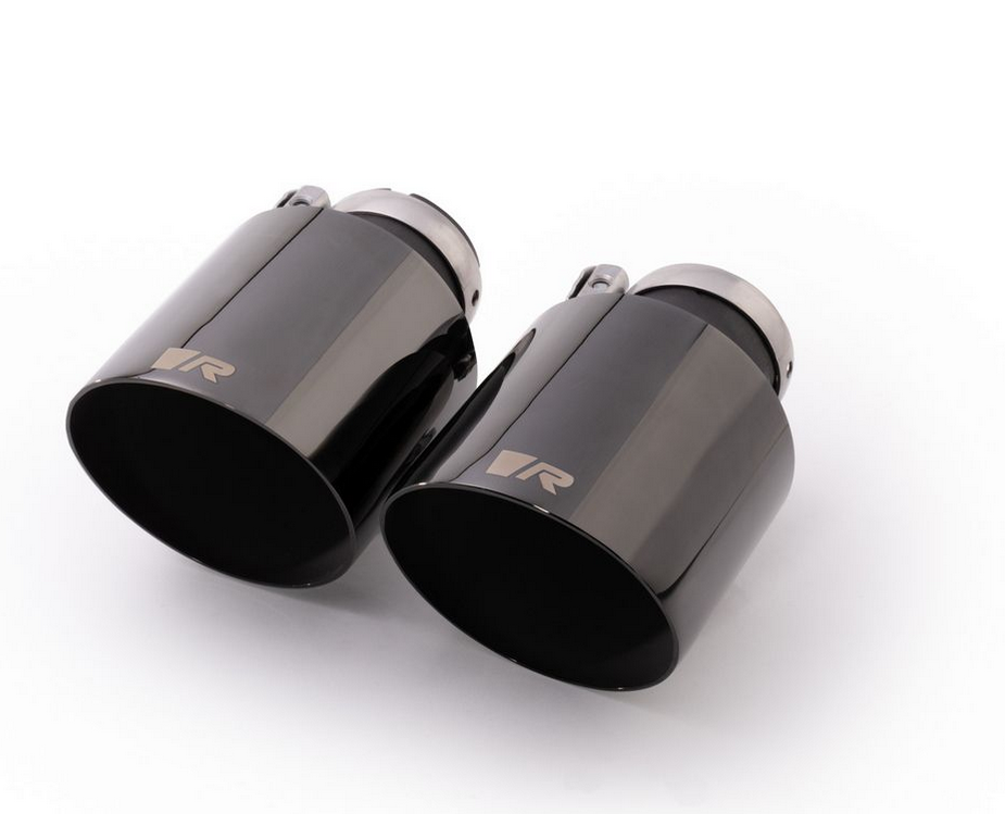 Edelstahl-Endrohr-Set: 2 Endrohre Ø 102 mm schräg, gerade geschnitten, Glossy Black, mit verstellbar