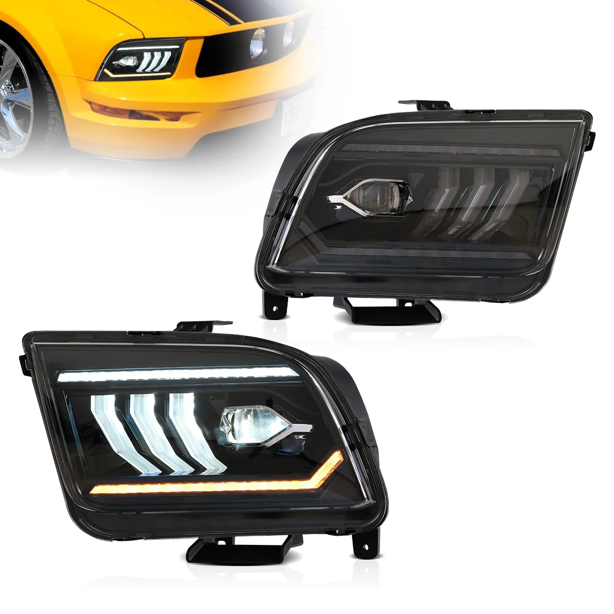 LED Dual Beam Projector Headlights Black